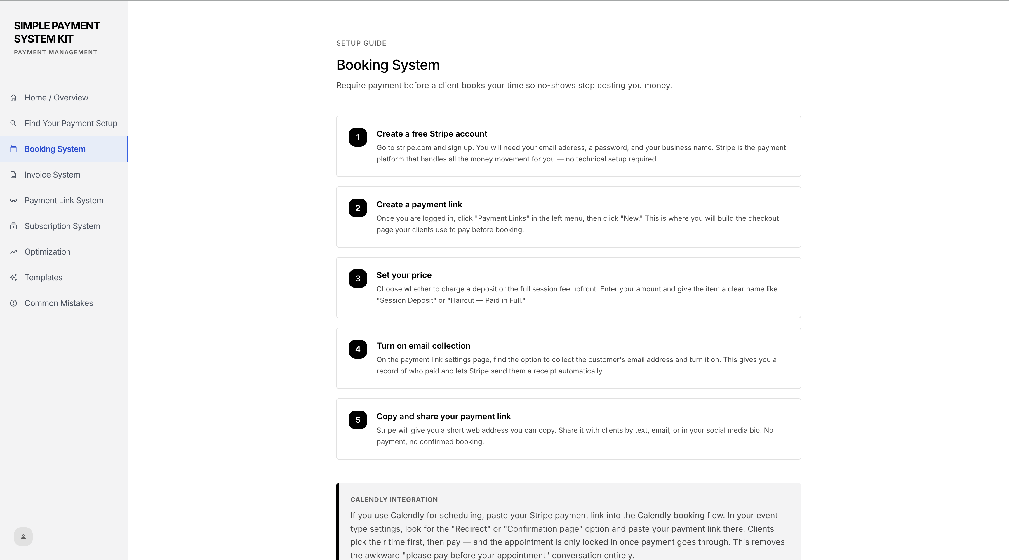 Preview of the Payment Kit — Booking System guide